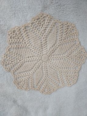 Handmade Crochet Round Snowflake Design Doily in Cream 11"